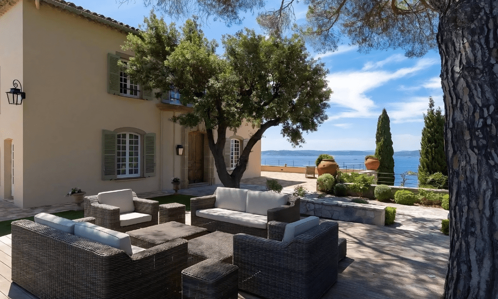 Garden pathway leading through Mediterranean landscaped grounds